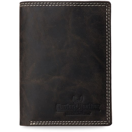 Pionowy portfel męski z postarzanej skóry naturalnej – brązowy Hunter Leather szary  world-style.pl