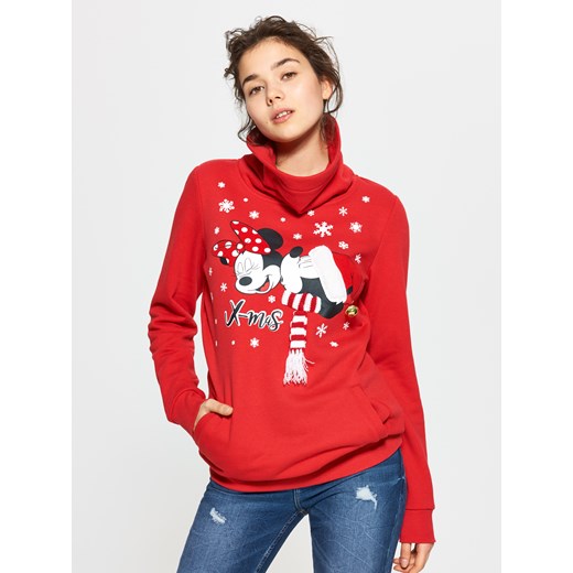 Cropp - Bluza z świąteczną myszką mickey - Czerwony Cropp L