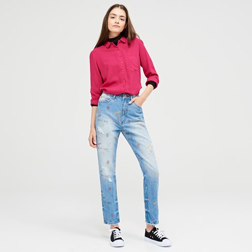 Cropp - Jeansy typu mom's jeans - Niebieski Cropp  36 