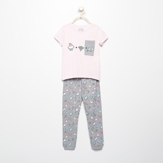 Reserved - Dwuczęściowa piżama ze słodkim nadrukiem - Różowy Reserved rozowy 158 