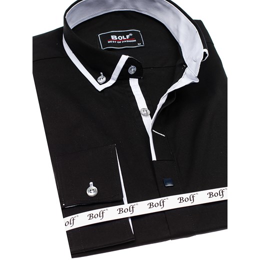 Koszula męska elegancka z długim rękawem czarna Bolf 7713  Denley.pl L okazyjna cena Denley 