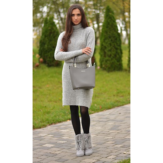 Torebka damska ze skóry ekologicznej kuferek szary FLORA & CO TE1713 zielony Flora&Co Skorzana.com