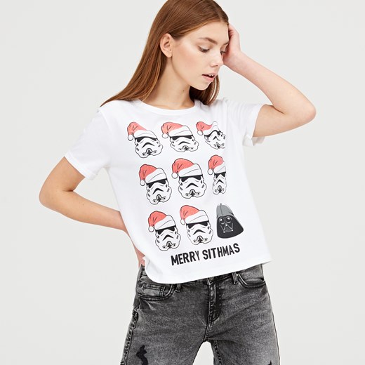 Cropp - Koszulka świąteczna star wars - Biały Cropp L