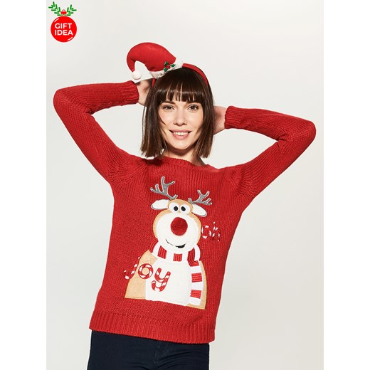 House - Świąteczny sweter z reniferem - Czerwony House  L 