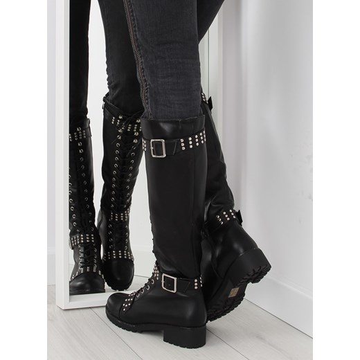 Oficerki z ćwiekami czarne PE116 BLACK