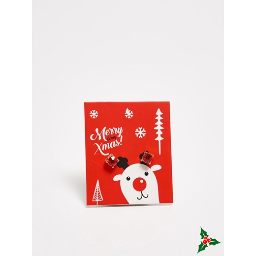 Sinsay - Świąteczne kolczyki na sztyft merry xmas - Czerwony Sinsay One Size