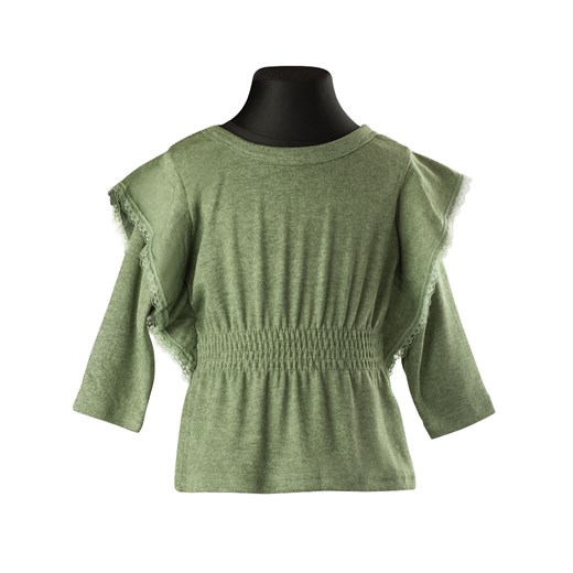 Dziewczęca bluzeczka tunika z falbanami i koronką - zielony