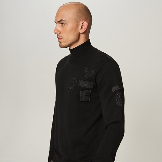 Reserved - Sweter z półgolfem w militarnym stylu - Czarny