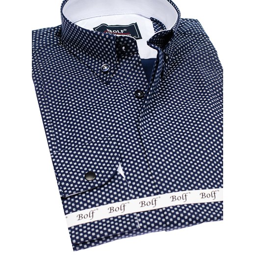 Koszula męska we wzory z długim rękawem granatowo-biała Bolf 7715  Denley.pl S promocyjna cena Denley 
