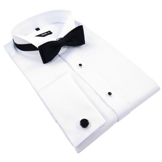 Biała koszula smokingowa z pliskami Mmer 099 Koszule Męskie Mmer  164-170 / 38-Slim promocyjna cena Modini 