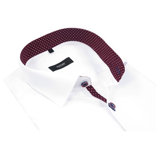 Biała koszula z bordową lamówką w kropki 539  Koszule Męskie Mmer 164-170 / 43-Slim wyprzedaż Modini 