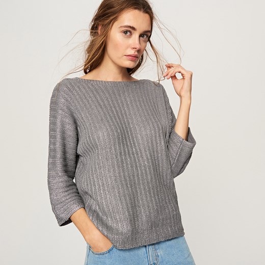 Reserved - Sweter z błyszczącą nitką - Srebrny