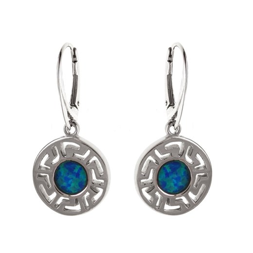Eleganckie wiszące okrągłe rodowane srebrne kolczyki niebieski opal srebro 925 K1490 Valerio.pl   