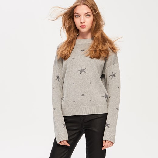 Sinsay - Szary sweter w gwiazdki - Szary Sinsay bezowy M 