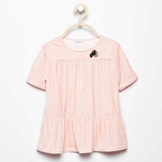 Reserved - Welurowa bluzka z biżuteryjną aplikacją - Różowy bezowy Reserved 146 