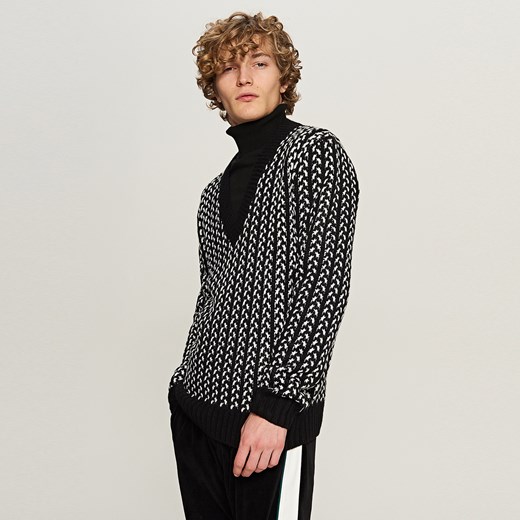 Reserved - Sweter z dekoltem v-neck - Czarny szary Reserved XL 