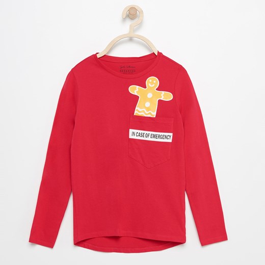 Reserved - Koszulka ze świątecznym nadrukiem - Fioletowy Reserved czerwony 164 