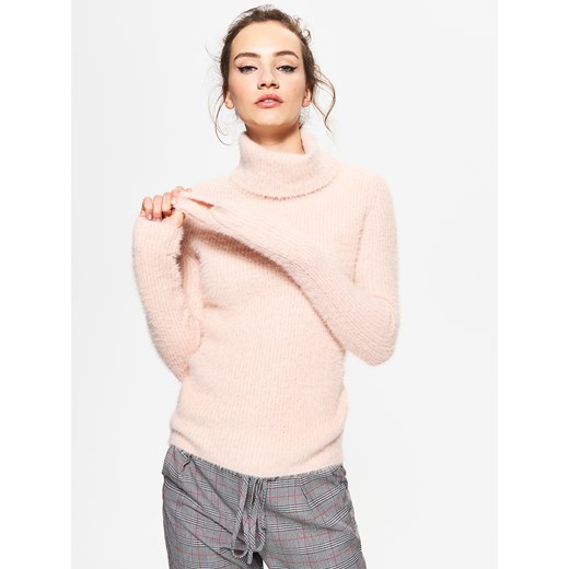 Cropp - Sweter z golfem - Różowy Cropp bezowy XS 