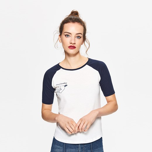 Cropp - Koszulka z raglanowym rękawem - Kremowy Cropp bialy M 