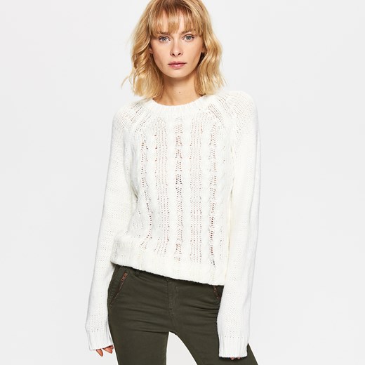 Cropp - Sweter z warkoczowym splotem - Kremowy  Cropp One Size 