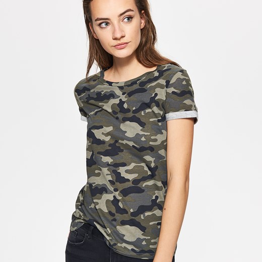 Cropp - Koszulka moro - Khaki Cropp bezowy M 