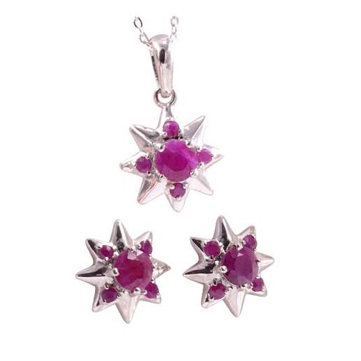 SANDRA ; Komplet srebrnej biżuterii z rubinami, gwiazdki  3 ct. Braccatta fioletowy   promocja 