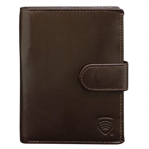 Skórzany pionowy portfel RFID z zapięciem (Brązowy)