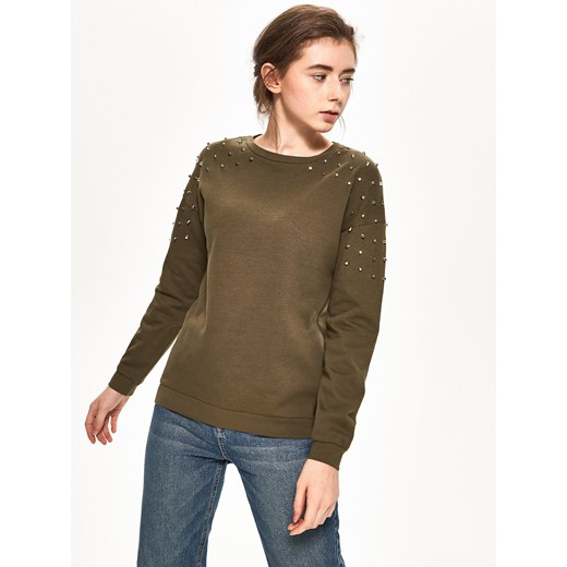 Sinsay - Bluza z ćwiekami na rękawach - Zielony Sinsay brazowy S