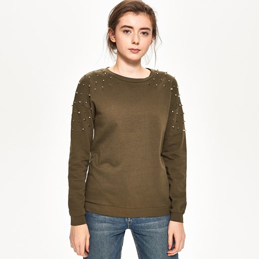 Sinsay - Bluza z ćwiekami na rękawach - Zielony Sinsay brazowy S