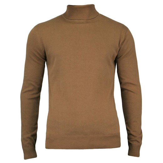 Golf, Beżowy, Sepia, Elegancki, 100% BAWEŁNA, Męski - Brave Soul SWBRSAW16HUMECAMEL ze sklepu JegoSzafa.pl w kategorii Swetry męskie - zdjęcie 41780797