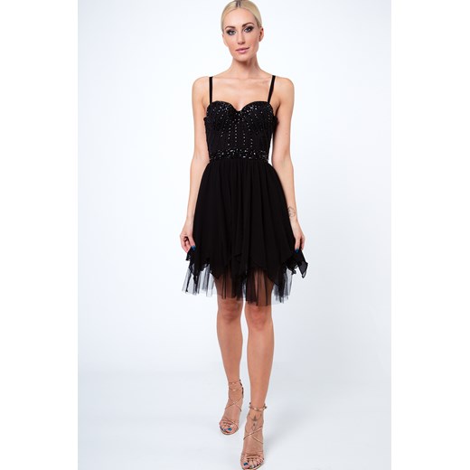 Sukienka z ozdobnymi kamykami czarna 6556
