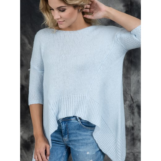 Sweter ONA fashion z przedłużanymi bokami niebieski Yups niebieski XL wyprzedaż  