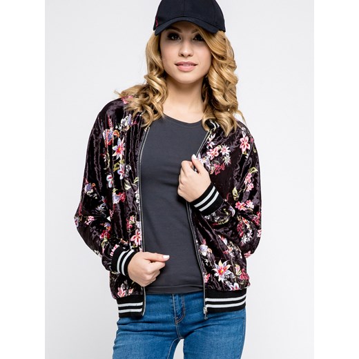Bluza welurowa zdobiona nadrukiem w kwiaty czarna Yups M