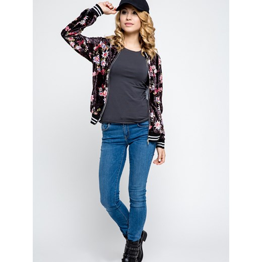 Bluza welurowa zdobiona nadrukiem w kwiaty czarna Yups S