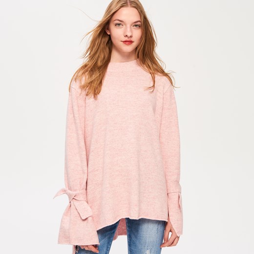 Sinsay - Sweter z wiązaniami na rękawach - Różowy