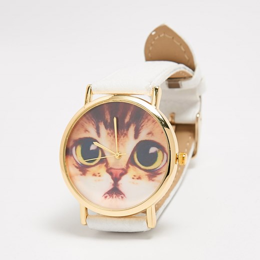 Sinsay - Zegarek z kotem na tarczy - Biały