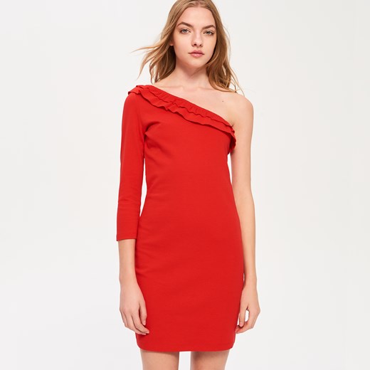 Sinsay - Sukienka z jednym rękawem - Czerwony