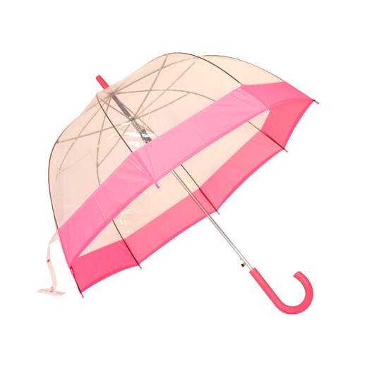 Transparentny parasol z różową lamówką