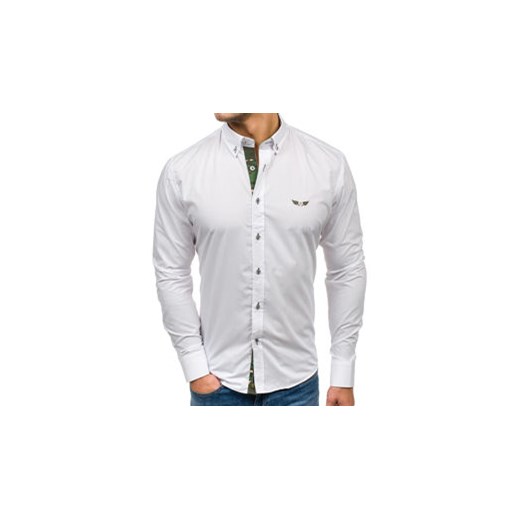 Koszula męska elegancka z długim rękawem moro-biała Bolf 6850