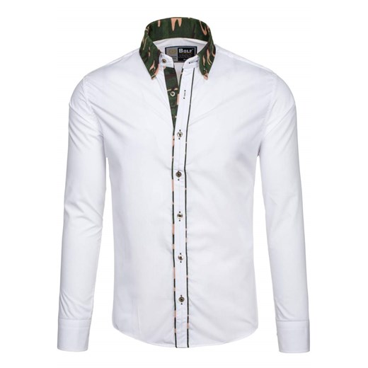 Koszula męska elegancka z długim rękawem moro-biała Bolf 6876