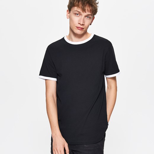 Cropp - Koszulka basic z kontrastowym obszyciem - Czarny czarny Cropp XXL 