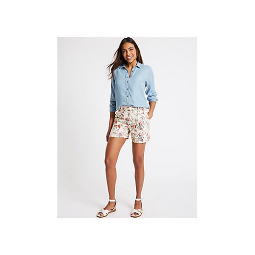 Linen Rich Floral Print Casual Shorts  rozowy Marks & Spencer  Marks&Spencer