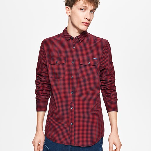 Cropp - Koszula w drobną kratę - Granatowy czerwony Cropp S 