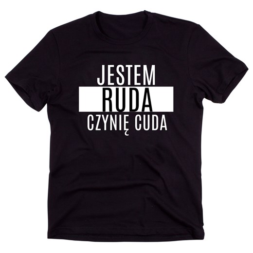 Czarny Klasyczny T-shirt "JESTEM RUDA CZYNIĘ CUDA"