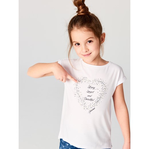 Mohito - Dziewczęca koszulka z błyszczącą aplikacją little princess - Biały bialy Mohito 134 
