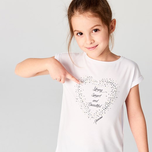 Mohito - Dziewczęca koszulka z błyszczącą aplikacją little princess - Biały Mohito bezowy 134 