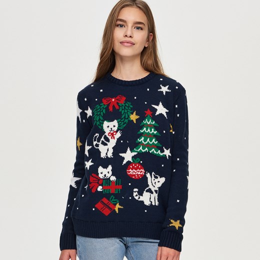 Sinsay - Świąteczny sweter - Granatowy