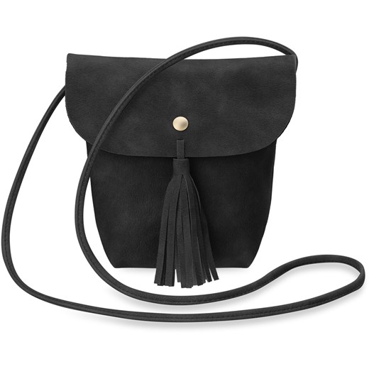 Poręczna torebka damska listonoszka z klapą frędzle - czarny