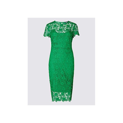 Lace Sheath Short Sleeve Bodycon Midi Dress  zielony Marks & Spencer  Marks&Spencer