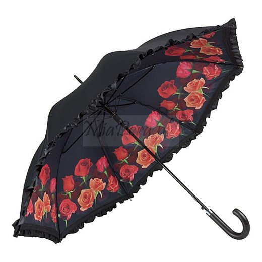 Różany bukiet - parasol dwuwarstwowy ze skórzaną rączką czerwony Von Lilienfeld  Parasole MiaDora.pl